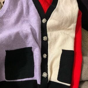 Ganni Purple, Red, and Cream Cashmere Cardigan with Black Accents